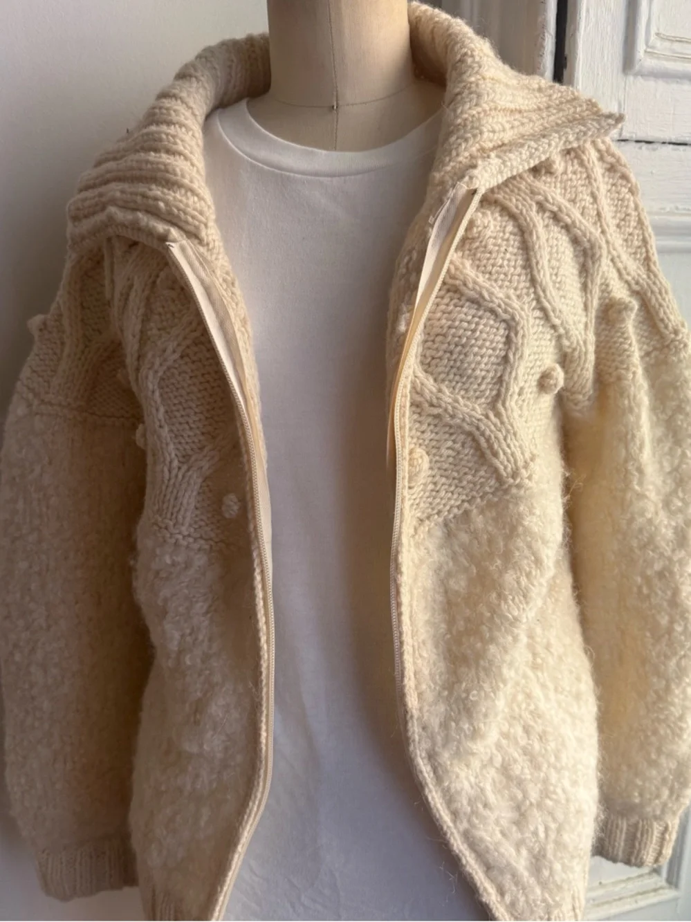 Avoca Ireland Cable Knit Wool Cardigan Cream Zip Up Fisherman Spring Layer - Picture 4 of 7